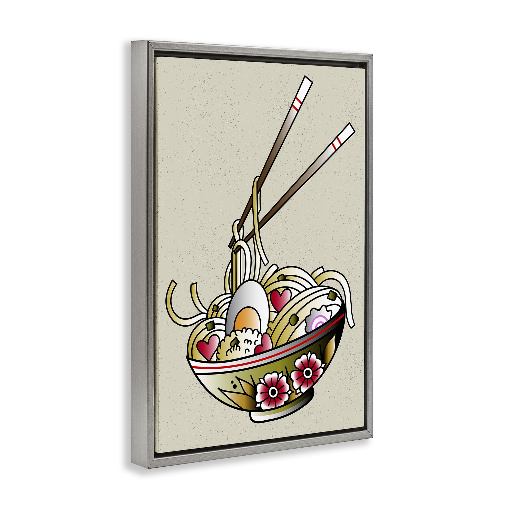 Stupell Industries Tattoo Style Ramen Bowl Food & Beverage Painting Gray Floater Framed Canvas Art Print Wall Art, 17 x 25