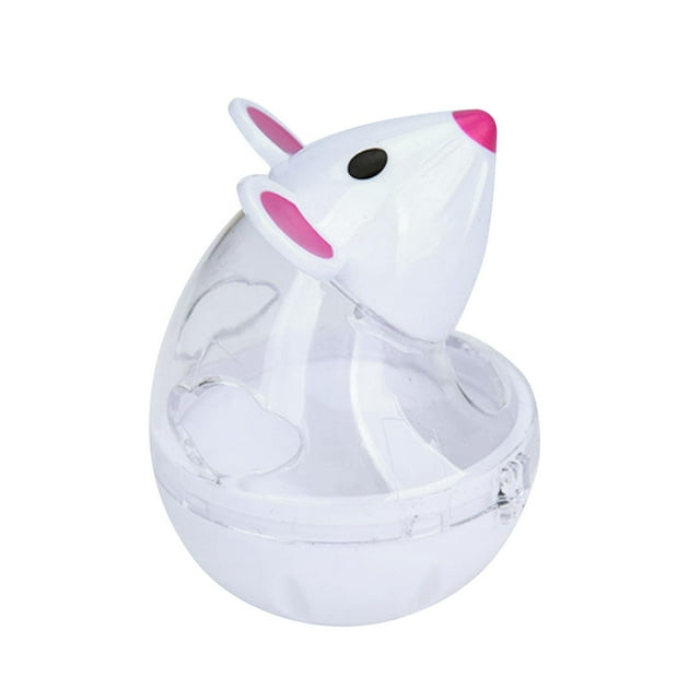 Bolas de comida para gatos pequeñas, juguete de golosinas para gatos de alimentación lenta, vaso con forma de ratón, juguete de comida para gatos Blanco