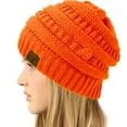 thumbnail image 3 of CC Classic Winter Fall Trendy Chunky Stretchy Cable Knit Beanie Hat (Button Hook Neon Orange), 3 of 3