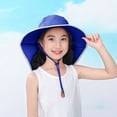 thumbnail image 3 of LNMQLPDBS Girls Sun Hat for Kids Sun Protection Solid Color Summer Hat with Mesh Beach Play Hats Wide Brim Neck Flap for Girls Ponytail Hat Sun Visor Hats with Chin Strap Blue One Size, 3 of 7