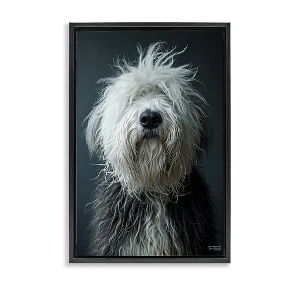 Stupell Industries Shaggy Pup Portrait Animals & Insects Painting Black Floater Framed Canvas Art Print Wall Art, 17 x 25