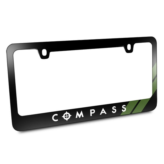 Jeep Compass Green Stripe Black Metal License Plate Frame