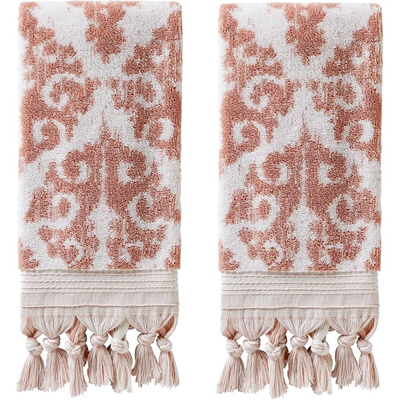 SKL Home Mirage Fringe 100% Turkish Cotton Hand Towel Set, Blush