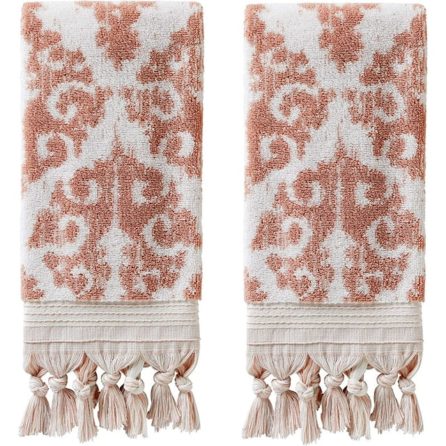 SKL Home Ensemble de Serviettes à Main Frange Mirage 100% Coton Turc, Blush