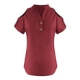 thumbnail image 4 of Women's Summer V Neck Off Shoulder Short Sleeve Top Tops Shirts Blouses Loose Fit Solid Color Plain Casual Daily Wear Vacation Beach Loungewear Fashion Essential Gift for Women, 4 of 8