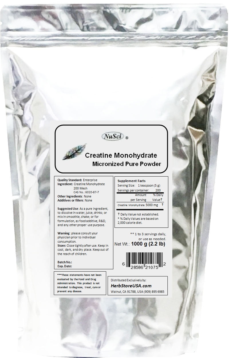 Pure Creatine Monohydrate 200 Servings - 1,000 Grams, 2.2lb Bulk, Non-GMO