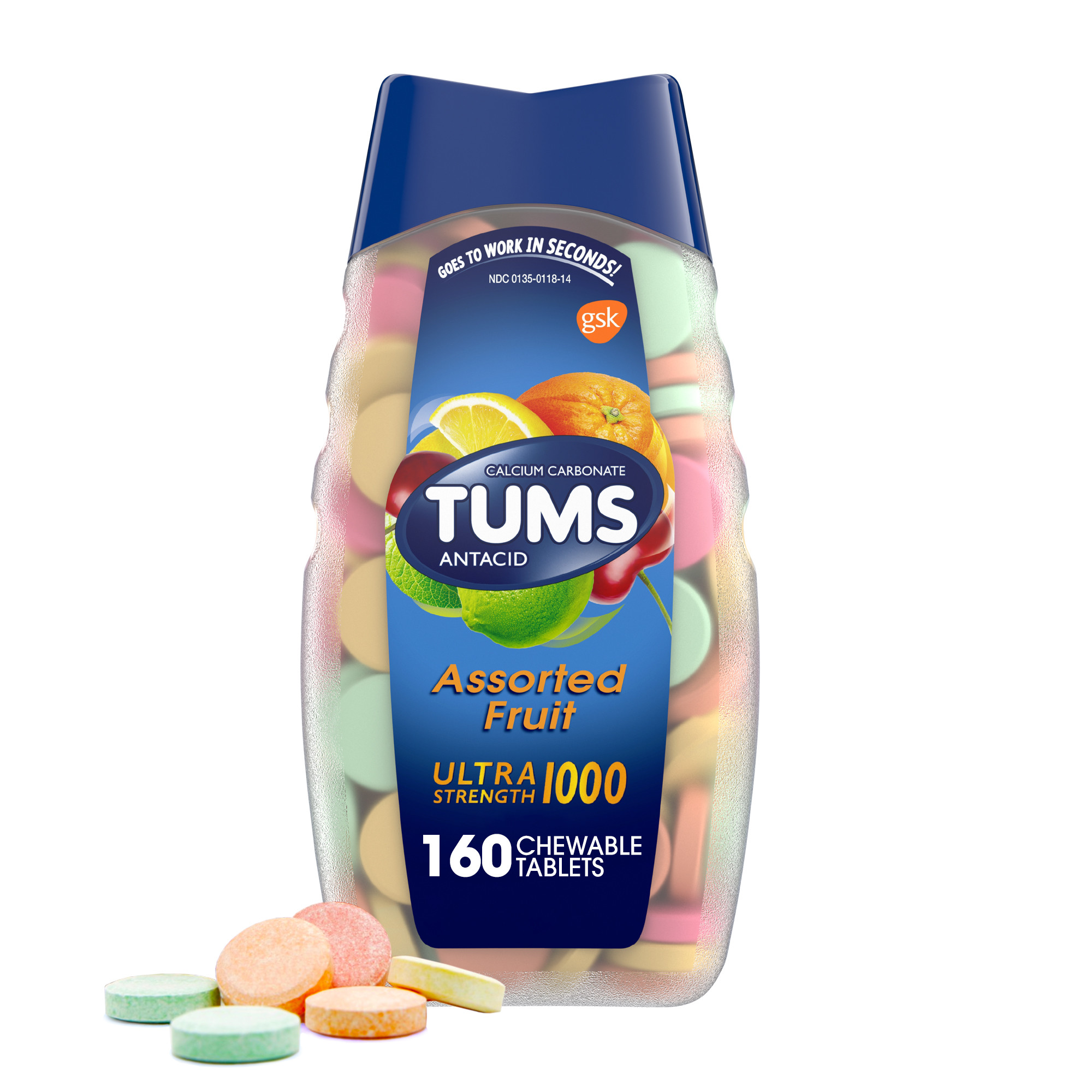 TUMS Ultra Strength Heartburn Relief Chewable Antacid Tablets, Fruit, 160 Count - image 2 of 13