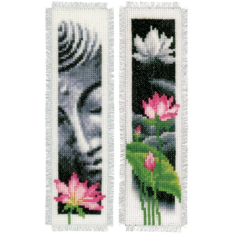 Vervaco Cross Stitch Bookmark Kit Lotus and Buddha (Set of 2) 2.4 x 8 