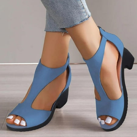 

Tdoqot Women s Closed Toe Sandal- Chunky Heels Dressy Summer Comfy Womens Sandals Blue Size 6