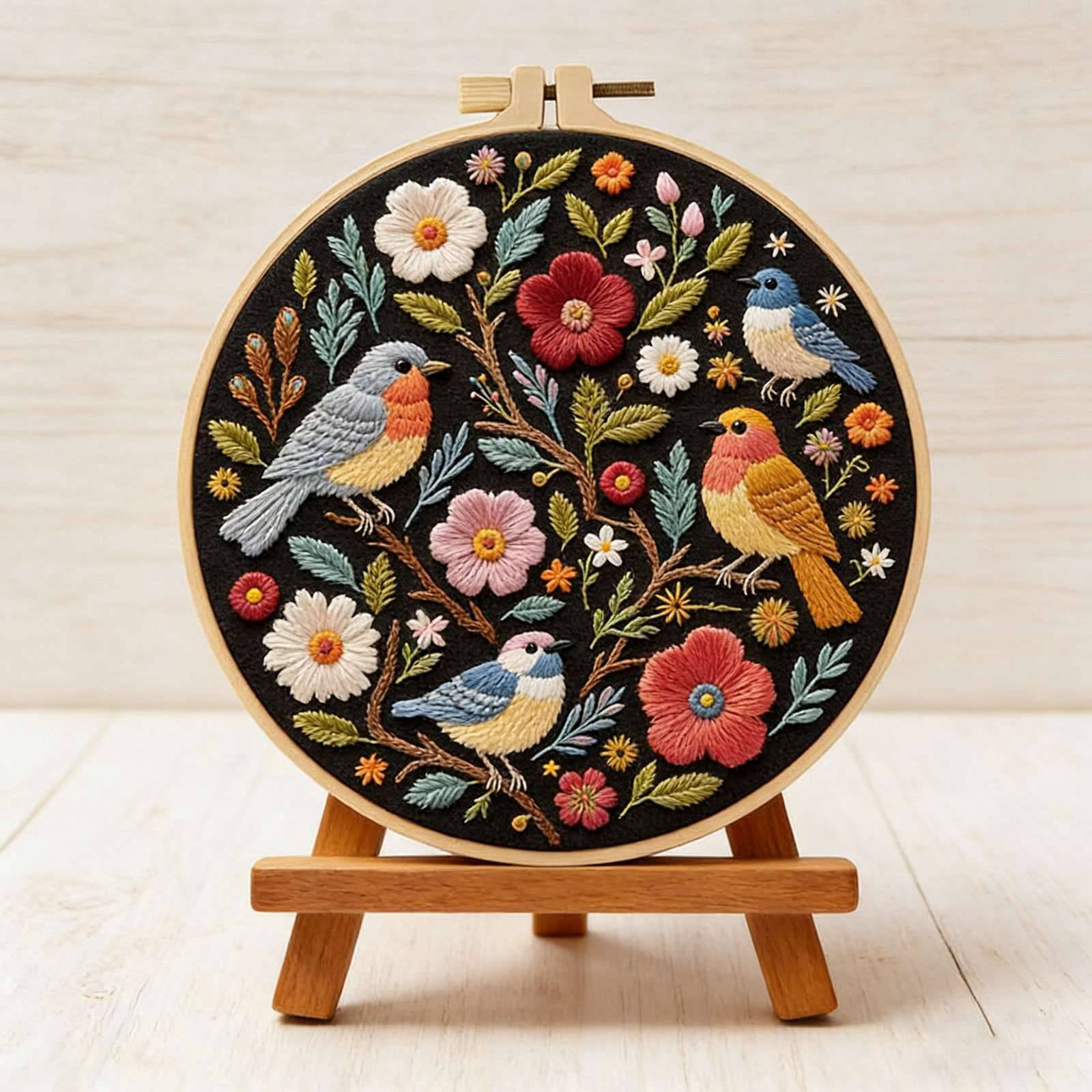 4PCS Embroidery Kit for Beginners, Birds with Flowers Cross Stitch Set for Include Embroidery Cloth Hoops Threads for Craft Lover Hand Stitch