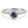 thumbnail image 3 of Gem Stone King 10K Two Tone Gold Blue Created Sapphire and Lab Grown Diamond Engagement Ring for Women | 0.89 Cttw | Round 5MM | Gemstone September Birthstone | Size 7, 3 of 6