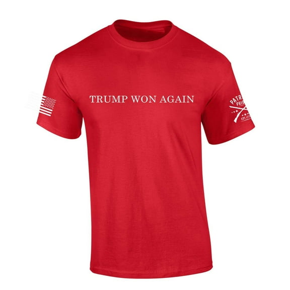 Patriot Pride Men's Trump Won Again American Flag Sleeve Short Sleeve T-Shirt-Red-XX-Large