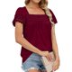 thumbnail image 3 of Blusa elegante color vino tinto, manga corta, holgada y con ribete de encaje para mujer, 3 of 6