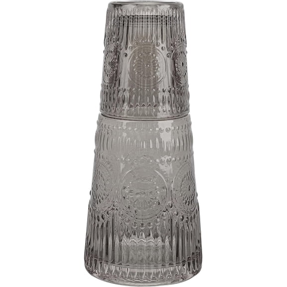 Elle Decor Bedside Water Carafe with Tumbler Set, 33-Ounce, Smoke Gray