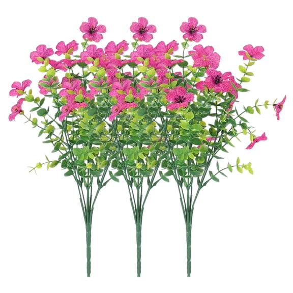 Artificial Flowers for Outdoors, 3 Bundles Eucalyptus Flower Multicolor Silk Flower Spring Summer Decoration, 14'' Artificial Outdoor Flowers for Home Planter Porch Patio Yard Decor