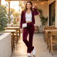 thumbnail image 6 of KDDYLITQ Y2k Outfits for Women Lounge Velvet Velour Sweatpants Matching Long Sleeve Zipper Hoodie Casual Trendy Sweatsuit with Pockets Wine 2XL, 6 of 7
