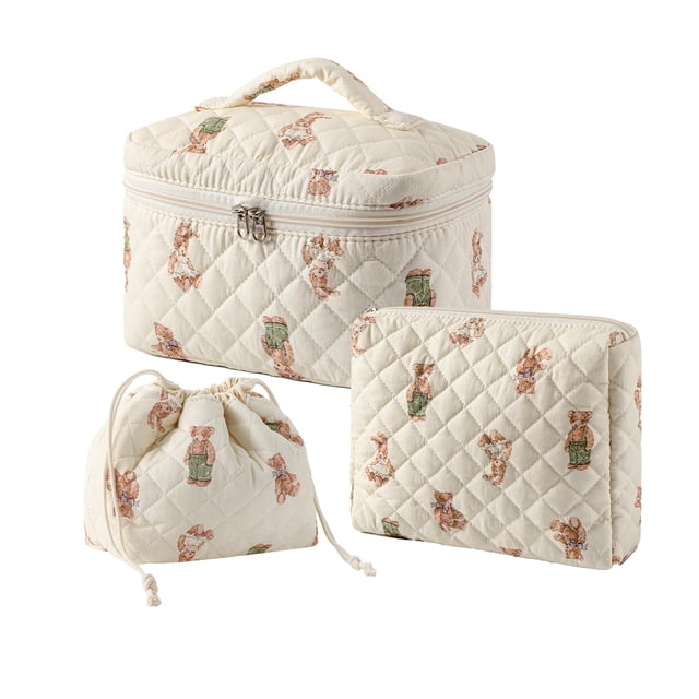 Set de bolsas de maquillaje uekeboag de algodón acolchado, 3 unidades, White Bear