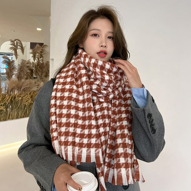 Autumn Winter Women Thermal Scarf Contrast Color Plaid Fine Touch Double  Sided Warm Shawl Windproof Long Scarf for Outdoor 
