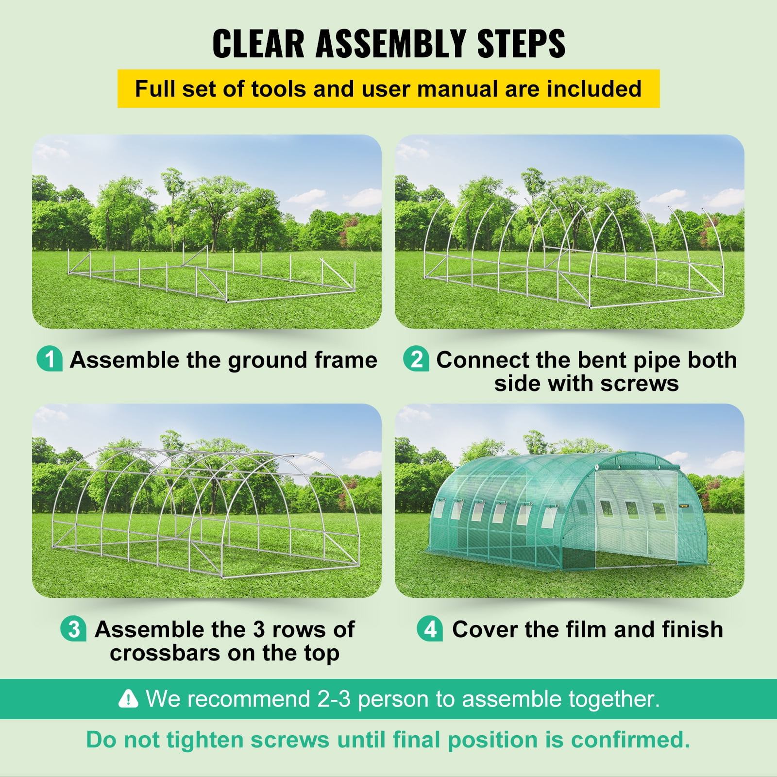 VEVOR Walk-in Tunnel Greenhouse, 20 x 10 x 7 ft Portable Plant Hot House with Galvanized Steel Hoops