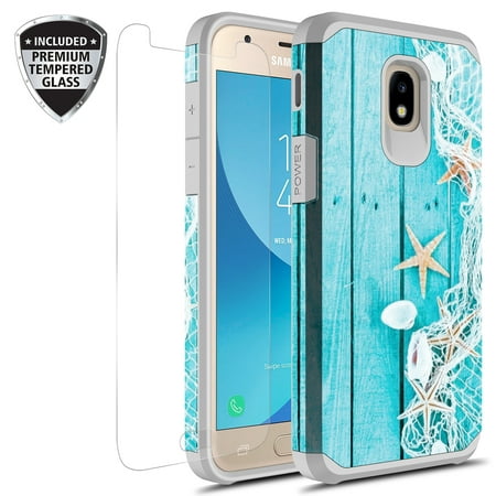 Samsung Galaxy J3 Achieve Case, J3 Star Case, Galaxy Express Prime 3 Case, J3 2018 Case, J3 V 2nd Gen. Case, Amp Prime 3 2018 Hybird Graphic Case With Tempered Glass Screen Protector (Starfish)