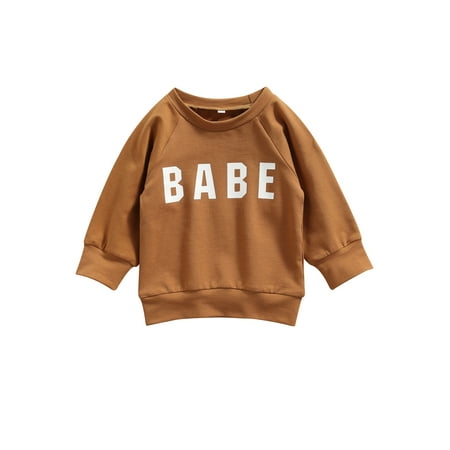 

Sunisery Infant Baby Boys Girls Sweatshirt Tops Letter Long Sleeve Pullover Causal Tops Khaki 0-6 Months