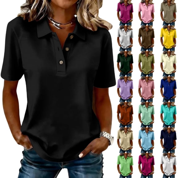 Women's Polos Golf Shirts Short Sleeve Collared Shirt Quick Dry Tennis Work Athletic Tops Gray 2XL