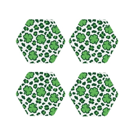 

Fuzoiu Leopard print St. Patrick s Day Print Leather Coasters Set Drink Coasters Set of 4 for Tabletop Protection Durable PVC Coasters Home Décor and Housewarming Gift-Hexagon