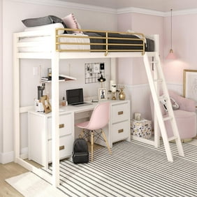Novogratz Maxwell Metal Twin Loft Bed With Desk Shelves Navy