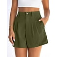 thumbnail image 4 of PRETTYGARDEN Womens Shorts Casual Summer Elastic High Waist Zipper Button Tailored Shorts Pleated Beach Vacation Outfits, 4 of 9