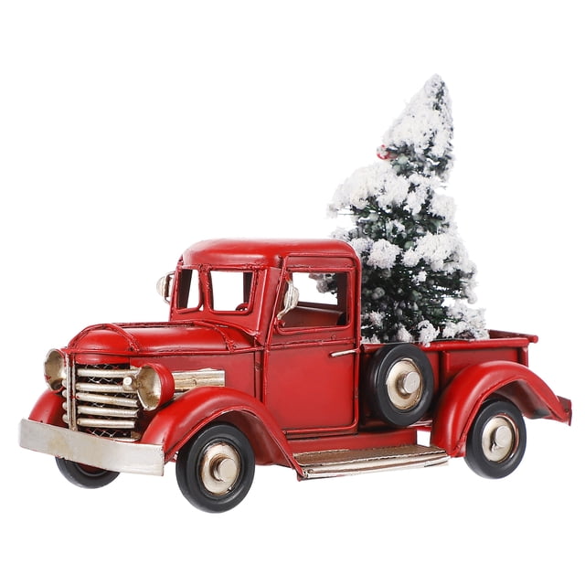 GOOHOCHY Modelo de camioneta pickup novedoso de hierro con ornamento de camión vintage de Navidad con árbol de Navidad