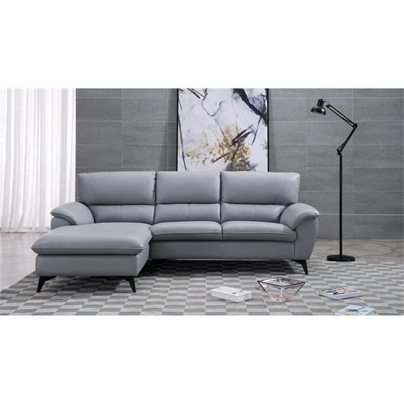 EK-L153R Gray Color With Faux Leather and Leather Match-Left Facing Chaise