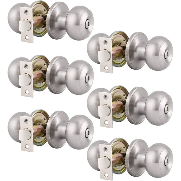 EcoNesxp Round Privacy Knob Lockset Interior Door Handle Case Pack Bathroom Bedroom Door Handle Hardware Stainless Steel Door Handle Bulk Pack Satin Nickel
