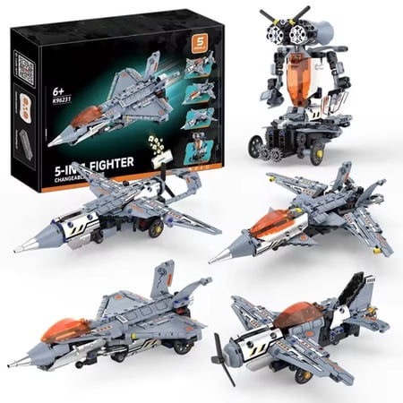 Remocguys 5in1 Fighter Jet Robot Building Set with Remote Control Compatible with Lego Robotics Stem Toys for Ages 8-13 Boys