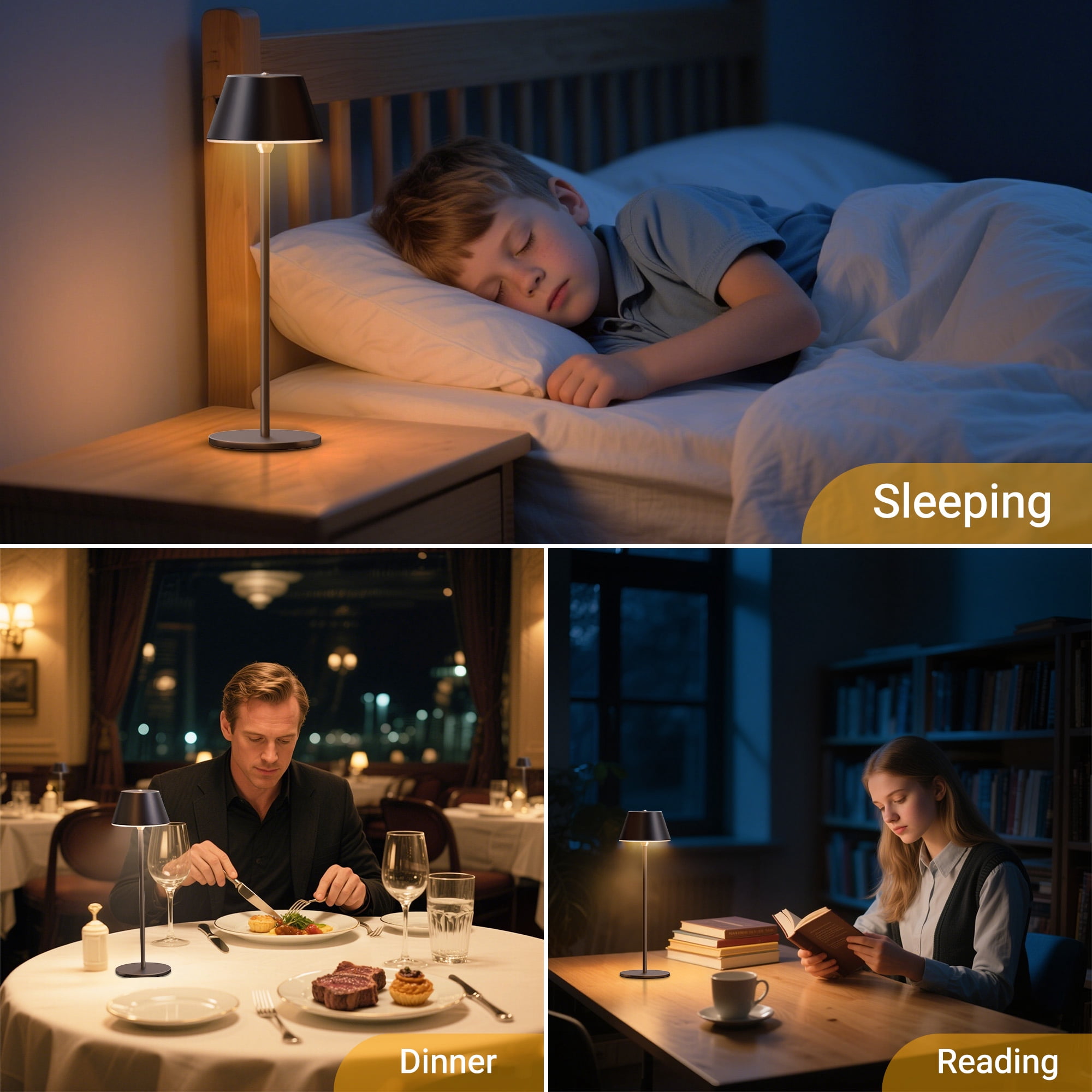 DAYBETTER Cordless Table Lamp, 2Pack Portable Desk Lamp, Battery Rechargeable, 3 Colors Stepless Dimming, for Home, Bedroom, Restaurant, Dining Kitchen, Outdoor Party