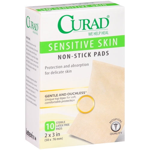 Curad Sensitive Skin NonStick Pads, 10 count