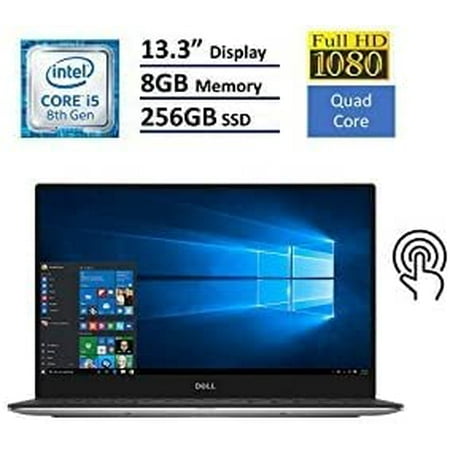 Dell XPS 13 9360 Laptop - 13.3" Anti-Glare InfinityEdge TouchScreen FHD (1920x1080), Intel Quad-Core i5-8250U, 256GB NVME PCIe M.2 SSD, 8GB RAM, Backlit Keyboard, Windows 10 - Silver