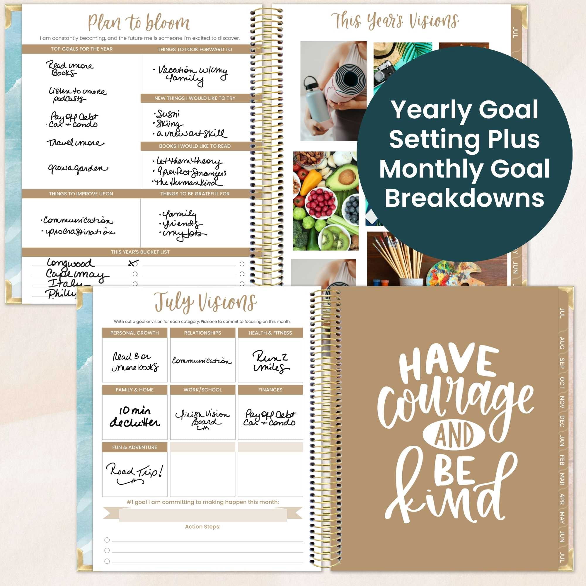 bloom daily planners 2026-2027 Academic Goal & Vision Planner, 13-Month Monthly & Weekly Hard Cover, 7.5" x 9", Coastal Calm