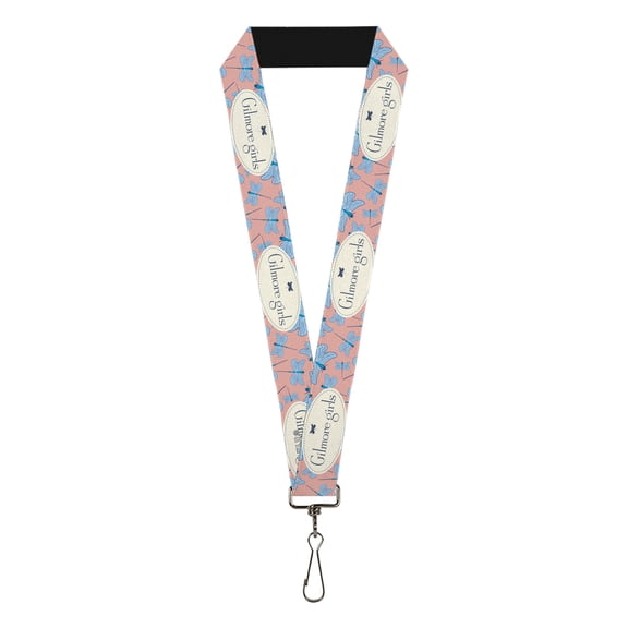 Warner Bros. Entertainment Inc. Lanyard, Gilmore Girls Dragon Flies and Title Logo Pink White Blues, Elastic