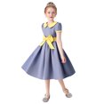 thumbnail image 7 of IBTOM CASTLE Kids Girls 1950s Retro Vintage Tea Party Bowknot Dress Short Puff Sleeve Contrast Panel Swing Party Dresses 9-10 Years Blue, 7 of 7