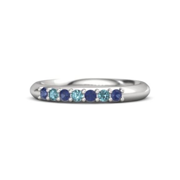 Blue Blue Sapphire & London Blue Topaz Half Eternity Delicate Band Ring 925 Sterling Silver Ring Women Gift Gift For Mom - Wife Promise Gift