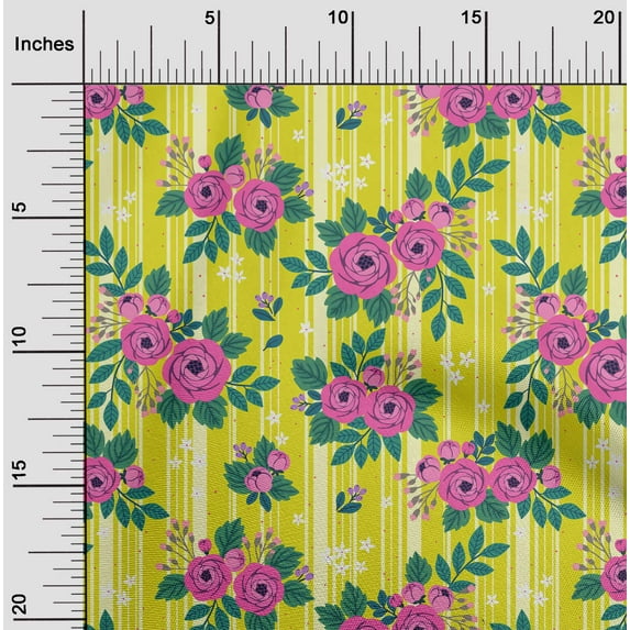 oneOone Polyester Lycra Yellow Fabric Leaves & Rose Dress Material Fabric Print Fabric By The Yard 56 Inch Wide-EMM