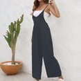 thumbnail image 5 of Mrat Comfy Overalls Trendy Women Casual Sold Color Shoulder Button Suspender Jumpsuits Wide Pocket Leg Pant Overalls for Women S-107 Black 3XL, 5 of 5