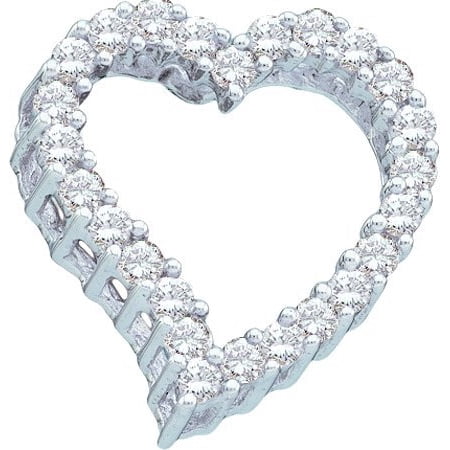 14K White Gold 0.25ctw Elegant Pave Princess Diamond Ladies Heart Pendant