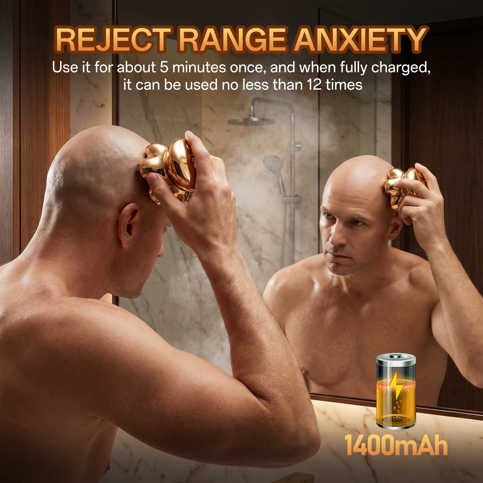 MAXGROOM® Head Shavers for Bald Men, Dual-Speed Waterproof Electric Razor with 7D Floating Heads, Close Shaving, Magnetic Detachable Blades, 140Minutes Runtime, Wet/Dry Shave, Gifts for Men (Gold)