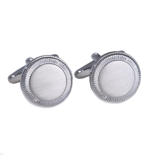 Bey-Berk International J147 Rhodium Plated Round Cufflinks in Satin Finish - Silver
