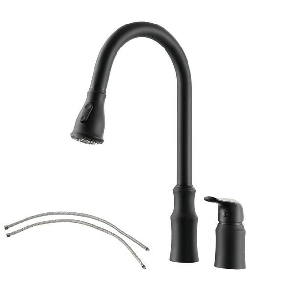 Kichae Kitchen Sink Faucet with Sprayer Single Handle Two Holes Matte Black