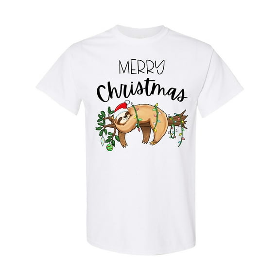 Inktastic Merry Christmas Cute Sloth with Santa Hat and Lights T-Shirt