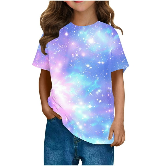Ugoldhm Tween Girl Casual Wear T-Shirts Short Sleeve Crew Neck Graphic Tees Summer Tops 3-14Years