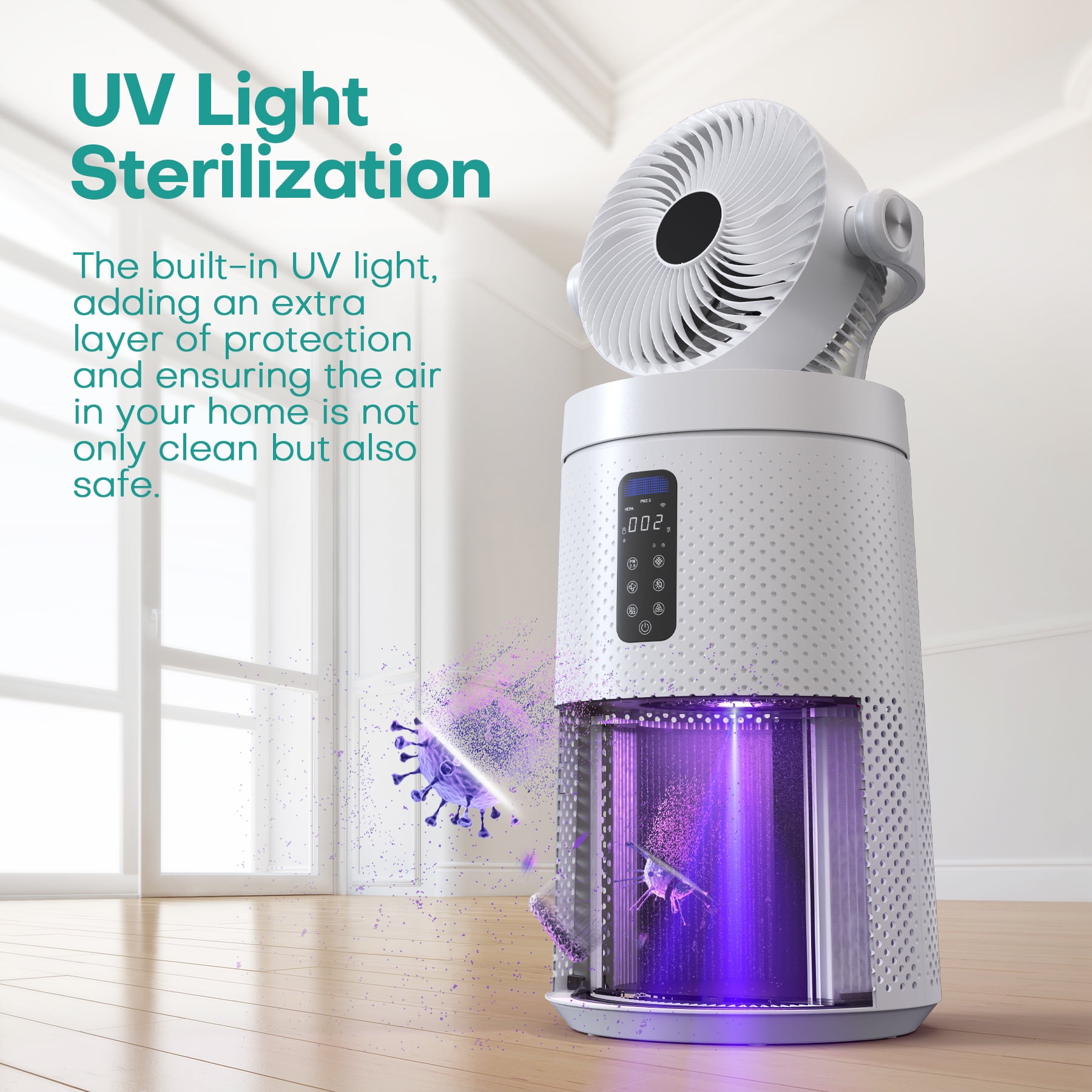 Air Purifier Fan for Home Large Rooms Up to 2500 Smart WiFi