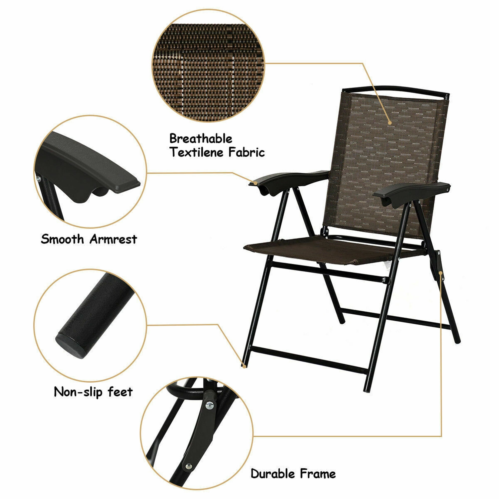 Gymax 2PCS Folding Sling Chairs Steel Armrest Patio Camping W/Adjustable Back
